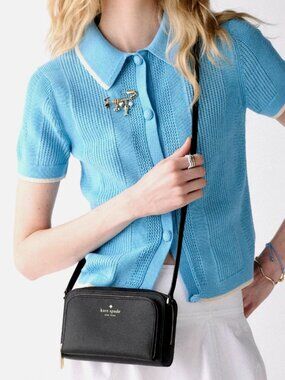 New Kate Spade Staci Mini Crossbody Bag Saffiano Black